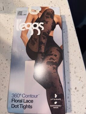 L'eggs Floral Lace Dot Black Tights